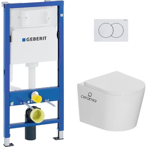 WC-Set Geberit Duofix UP100 112 cm + Ceramia Tornado Rimless Hängetoilette SoftClose + Betätigungsplatte Weiß (CETORGEB1-IN)