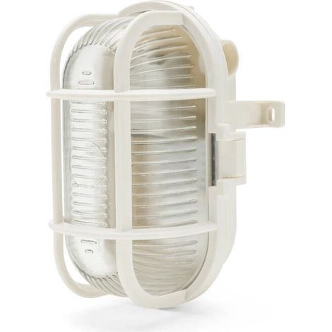 applique ovale in plastica bianca e vetro e27, 60w