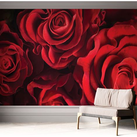 Tapete Selbstklebend - Wandtapete modern - Tapete mit Motiv - Tapete Schlafzimmer Rote Rosen 312x219 cm (1/5)