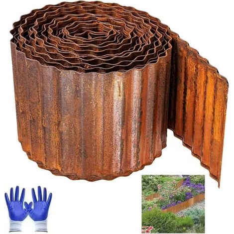 Bordure Corten Jardin Exterieur 12 m, Bordure de Jardin Metal Hauteur 15 cm, Bordure Jardin Exterieur Metal Rouille, Bordure de Gazon Ondulée en Rouille