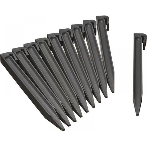 Lot de 10 piquets de bordure de jardin en plastique, piquets de délimitation de jardin, piquets de terre pour pelouse - Noir (1/4)