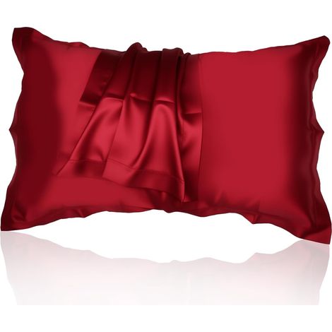 2er-Set Satin-Kissenbezüge (48 x 74 cm), Seidenalternative, Anti-Frizz- und Anti-Knitter-Bezug, Polyester-Satin-Kissenbezug, für Haar und Haut, seidig weich, burgunderrot (1/4)