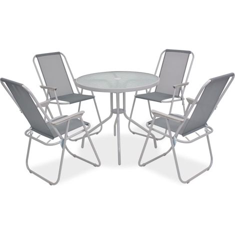 vidaXL 6 Piece Outdoor Dining Set Steel and Textilene Grey