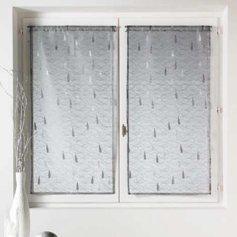 Paire de petits voilages Organza et Jacquard à motifs gouttes Gris clair 80x160 cm