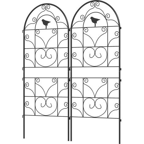 Rankgitter Metall 2er Set zum Stecken rostfrei Rankhilfe mit Vogeldesign für Kletterpflanzen 50x120 cm Spalier für Zimmerpflanzen Pflanzenspalier für Tomaten Blumen Kletterpflanzen Schwarz Aosom