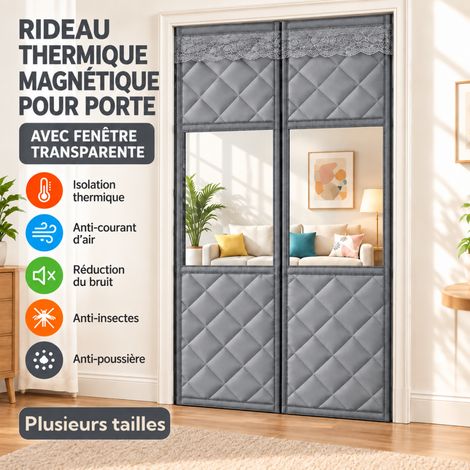 70200cm Rideau Thermique de Porte Magnétique avec Fenêtre Transparente, Anti-Froid, Tissu Oxford, Gris (1/5)