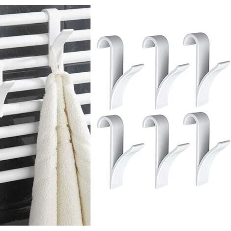6 pièces crochets pour radiateur à serviettes, crochets pour radiateur à serviettes, crochets pour radiateur en plastique blanc, crochets pour radiateur de salle de bain (9,86,3 cm) (1/5)