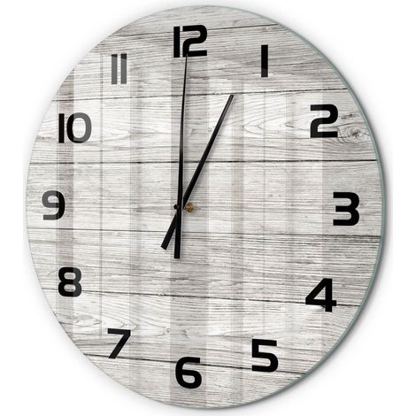Horloge Murale Ronde Idée Cadeau Verre Trempé Silencieuse Design Moderne Arrière-plan en bois fi 60 cm (1/5)