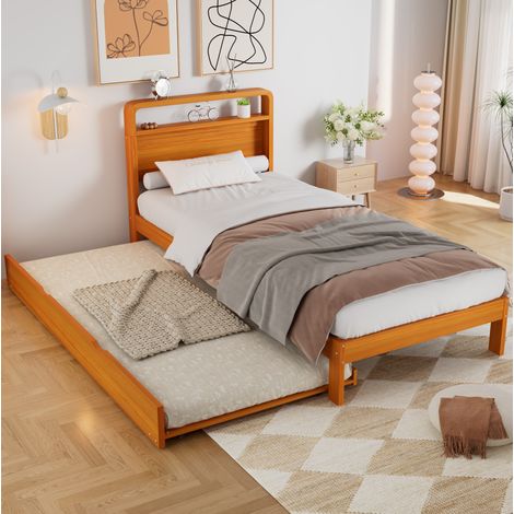 Cama nido 90x200 cm natural de madera de pino con cama extraíble reversible (1/5)
