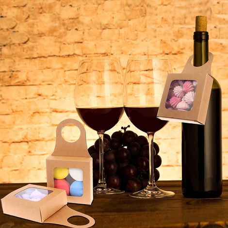 Boîte Cadeau Vin - Boîte Kraft avec Fenêtre - Dimensions 9 x 9 x 3 cm - Pour Bouteilles, Chocolats, Faveurs de Mariage ou Noël - 12 Pièces (1/5)