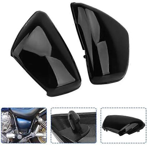 Cache-batterie moto pour Yamaha XV 700 750 1000 1100 Virago (à partir de 1984) - Protection latérale gauche et droite - Noir (1/5)