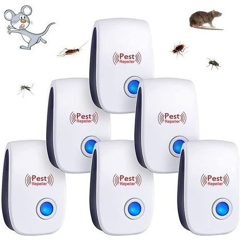 Lot de 6 répulsifs à ultrasons pour insectes nuisibles, usage intérieur, tue-moustiques, souris, cafards, rongeurs, fourmis, araignées et autres insectes. (1/5)