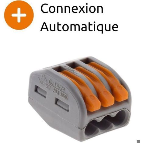 Borne De Connexion Rapide - S222 - 3 Entrées - Pour Fils Rigides Et Souples - Lot De 50 (1/4)