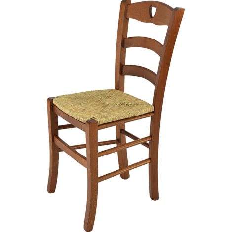 Tommychairs - Sedia modello Cuore per cucina bar e sala da pranzo, robusta struttura in legno di faggio color noce chiaro e seduta in paglia (1/5)
