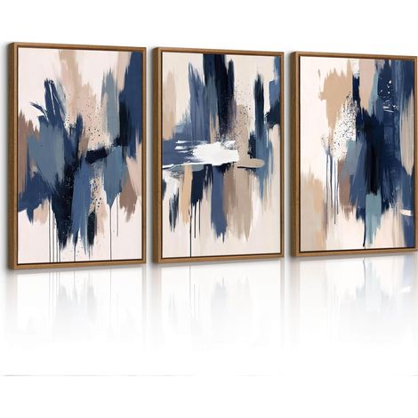 3 Pcs En Bois Cadre Nordique Abstrait Neutre Tableau Décoration Murale Salon Minimaliste Beige Bleu Aquarelle Impression sur Toile Peintures sur Toile Décor Murale Pour Chambre Maison 30x40cmx3 Pcs (1/5)