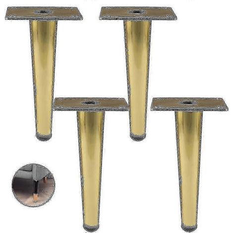 Ensemble de 4 pieds de meubles : pieds droits de canapé, pieds de table, pieds d'armoire, pieds de table de chevet en métal, plaqués or 10 cm. (1/5)
