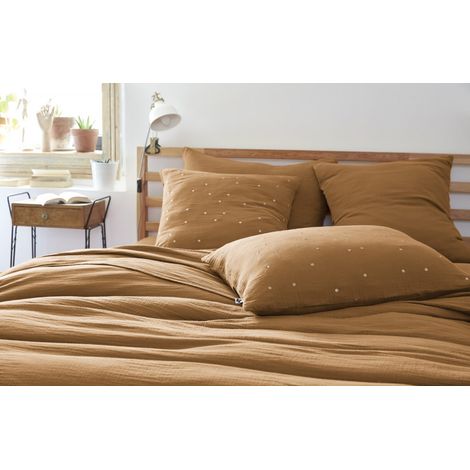 Taie d'oreiller Pois Doré Déco "Gaïa Chic" 60 x 60 cm & 50 x 70 cm "Gaze de Coton" - Gaïa Chic Camel - 50 x 70 cm - Gaïa Chic Camel - (1/3)