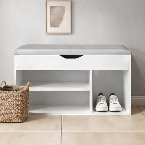 Console Banc à chaussures 2 niveaux avec coussin bois (1/5)
