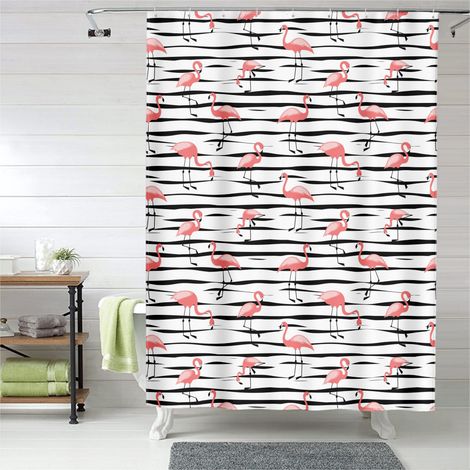 Rideau de douche flamant rose et feuilles, tissu imperméable salle de bain, 150x180 cm (1/5)
