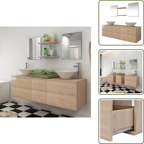 Armario baño - vidaXL Conjunto de muebles de baño y lavabo 7 piezas beige - Espejos baño