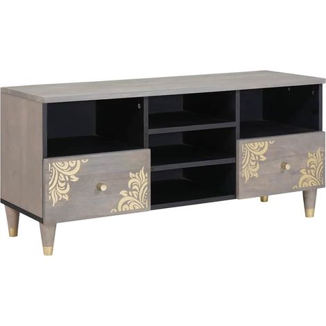 Mobile porta TV moderno con contenitore 100 x 33 x 46 cm design pratico ed elegante in legno di mango grigio 020057886
