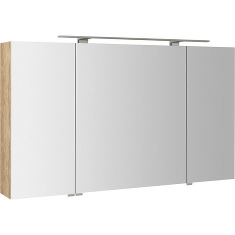 Armoire à miroir MIRRÖ avec éclairage LED, 3x portes, 120x70x16cm, chêne Alabama (1/4)
