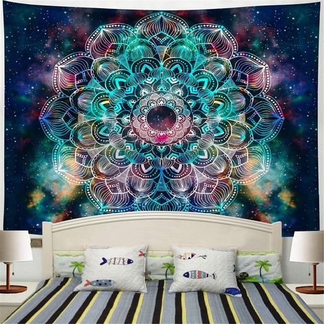 Mandala Tapisserie Murale Tapisserie en Polyester, Rêve Coloré Plein de Fleurs de Mandala en Fleurs Romantiques 200148CM (1/4)