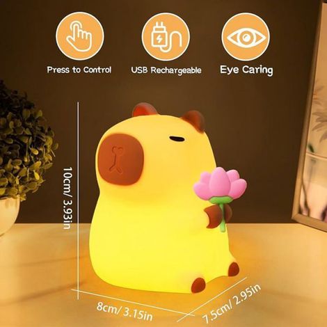 Capybara Veilleuse Enfants, Capybara Touch Control Lampe de Chevet, Recharge USB et Minutage, Veilleuse Adulte Sile C VEILLEUSE (1/5)