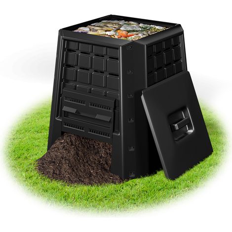 Bac à Compost de Jardin 38, Composteur Extérieur avec Couvercle & Plusieurs Aérations Réglables, Baril de Compostage, Noir (1/5)