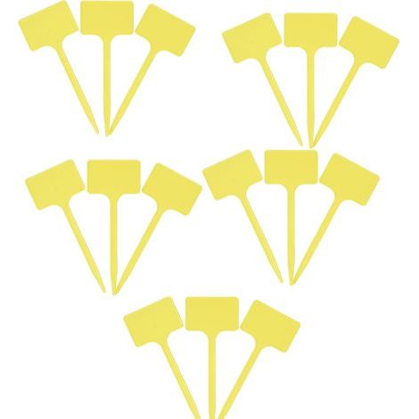 Plant Signs - Practical Set of 15 Pieces - Writing Surface 55 x 35 mm - T-Design - Weatherproof Material - Yellow / Plant Signs / Herb Signs