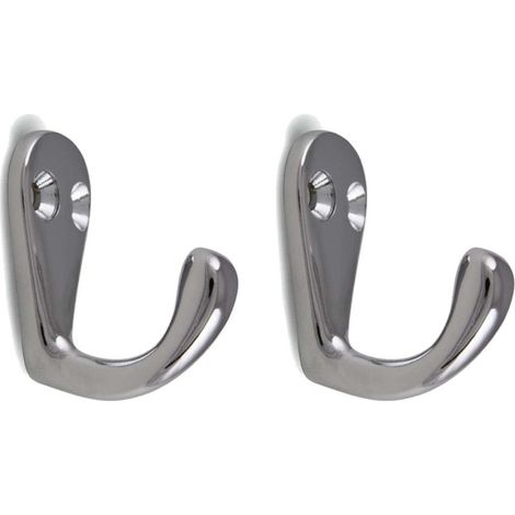 Juego de 2 ganchos de almacenamiento de metal cromado pulido – Altura 41 mm – Fijación con tornillos para cocina y baño – Decoración de pared (1/3)