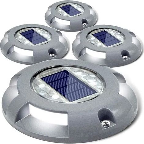 Lampe Solaire Jardin,4pcs 4 LED Étanche IP65 Balise Chemin Pave Solaire Éclairage Bord de Piscine Bassin Encastrable Sol Clôture