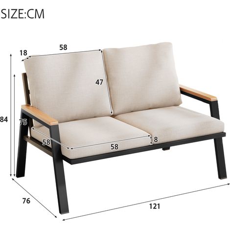 Ensemble de mobilier de jardin, canapé d'extérieur, canapé 2 places, acier galvanisé, rampes en composite bois-plastique, style industriel, gris-beige (1/5)
