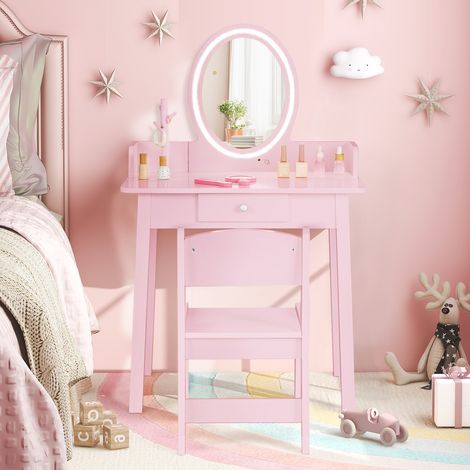 CASART Kids Vanity Set Makeup Beauty Dressing Table w/ Lighted Mirror (1/5)