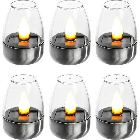 Pack de 6 Bougies LED Électriques Veilleuses Solaires Rechargeables Lumières Solaires Clignotantes pour Extérieur Résistant aux Intempéries Jardin Terrasse Balcon Décoration