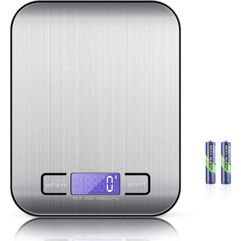 Balance Cuisine Electronique avec Câble USB, Balance de Précision 10kg/1g Balance Electronique Acier INOX Balance Alimentaire Numérique, Écran LCD Rétroéclairé,Fonction Tare,Piles Fournies