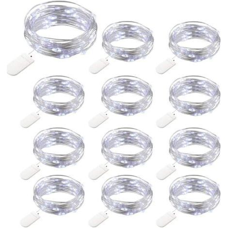 12 Packs Battery Operated Fairy Lights, 20 LEDs 2M Copper Garland, IP65 Waterproof Silver Cool White Wire Atmosphere Light for Decoration Christmas Party Wedding Garden Patio Lawn Home (1/4)