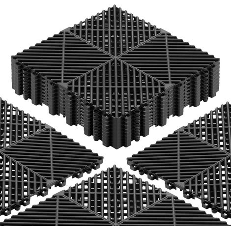 Dalles de Sol Clipsables pour Garage, Lot de 12, Tapis de Drainage Modulaire en PP, Système d'Emboîtement Antidérapant, pour Terrasse, Jardin, Balcon, Piscine, Spa, Sous-sol, 310x310 mm, Noir (1/5)