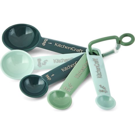 Kitchencraft 5pc measuring spoon set, green and blue space saving nesting measuring spoons for dry or liquid ingredients, ideal for cooking and baking