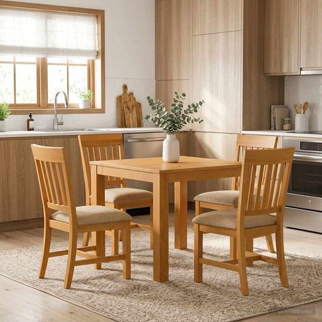 vidaXL Ensemble de salle à manger 5 pc Beige Bois de chêne massif (1/5)