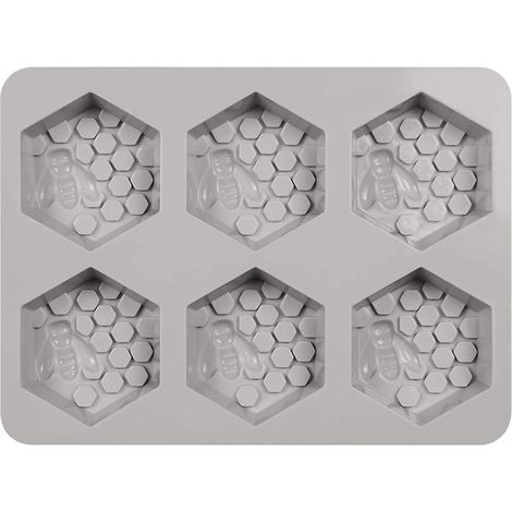 Moule à savon hexagonal en silicone gris, 6 cavités, motif nid d'abeille 3D, pour la décoration de gâteaux, mariages et fêtes -