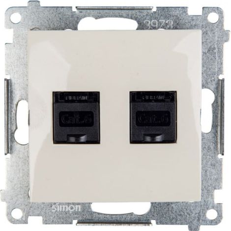 Prise double pour ordinateur Simon 54, 2xRJ45 cat.6 avec obturateur, couleur crème D62.01/41