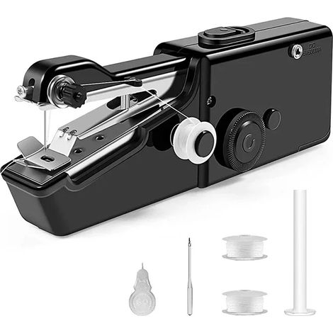 (Noir) Mini machine à coudre électrique pour usage domestique, outil de couture sans fil pour tissus d'habillement (1/3)