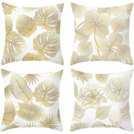 Taie d'oreiller 45x 45cm, Housse de Coussin Canapé Moderne Magnifiques Housses Coussins de Voiture Canapé Maison Décor Protecteurs (Feuilles Dorées02, Velours) (1/4)