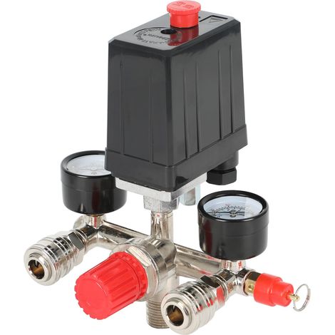 Air Compressor Pressure Switch, 230V Pressure Regulator with Switch, Pressure Valve Switch with 2 Measuring Indicators 0-12 Bar 1/2" External Thread for Compressor (1/5)