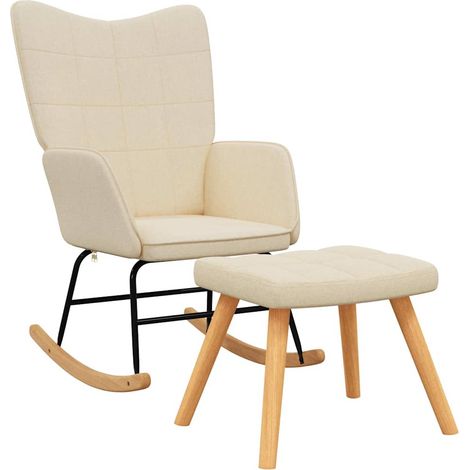 Maison Exclusive - Schaukelsessel mit Hocker Creme Stoff (1/5)