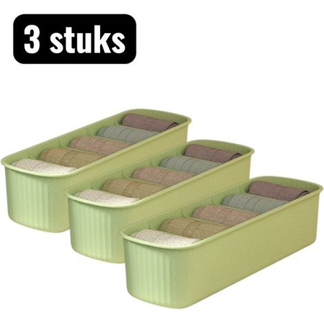 Boîte de rangement 3 pièces - Organisateur de Chaussettes et Sous-vêtements - Boîte de rangement pour tiroir pour Enfants et Adultes - Panier de rangement lavable pour placard intérieur - Vert (1/5)