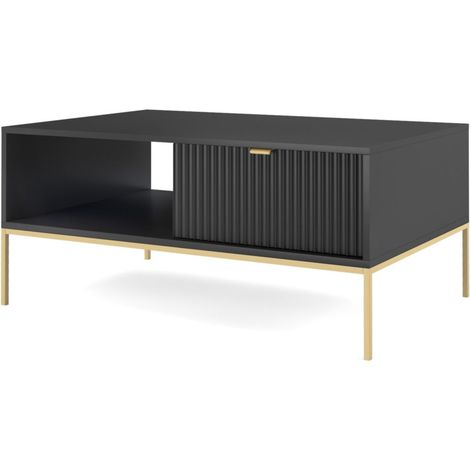 Tavolino da caffè 104 cm, 1 cassetto, Nero, maniglie dorate, 104 x 68 x 46 cm (1/5)