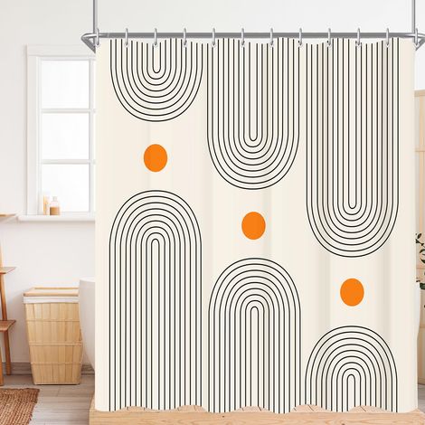 Rideau de douche, 180 x 160 cm, courbe géométrique, ourlet lesté, anti-moisissure, imperméable, lavable, tissu polyester, pour salle de bain, baignoire avec 12 anneaux de rideau de douche (1/5)