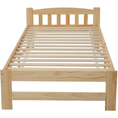 Lit futon 90×200 cm, bois massif, naturel, sommier, tête de lit